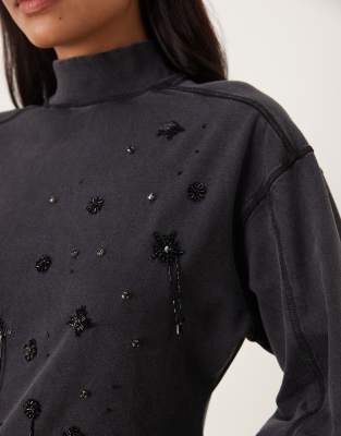 Asos Design Sweatshirt With Embellishment-black In Black