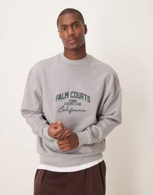 ASOS DESIGN ASOS DESIGN sweatshirt with green chest print in grey marl