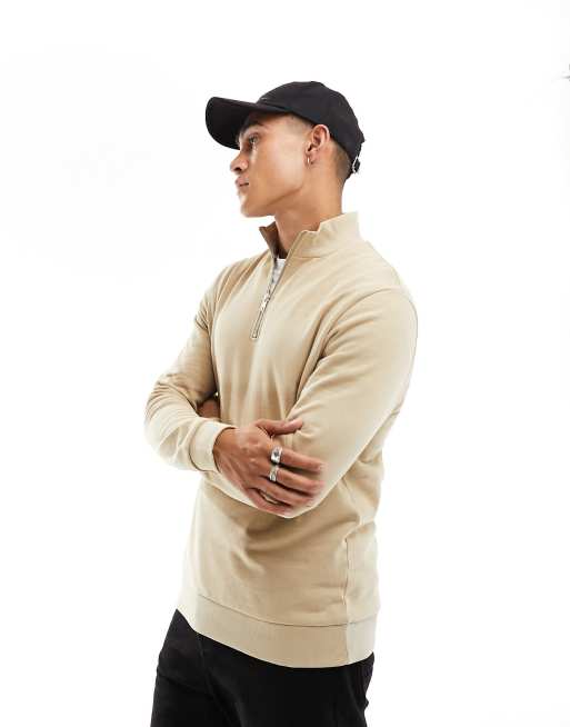 ASOS DESIGN heavyweight oversized half zip sweatshirt in brown