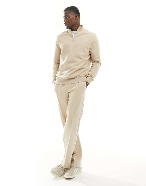 ASOS DESIGN sweatshirt with half zip in beige