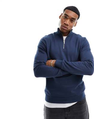 Asos Design Oversized Half-zip Sweatshirt In Blue