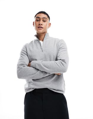Asos Design Sweatshirt With Half Zip In Gray Marl
