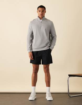 Asos Design Sweatshirt With Half Zip In Gray Marl