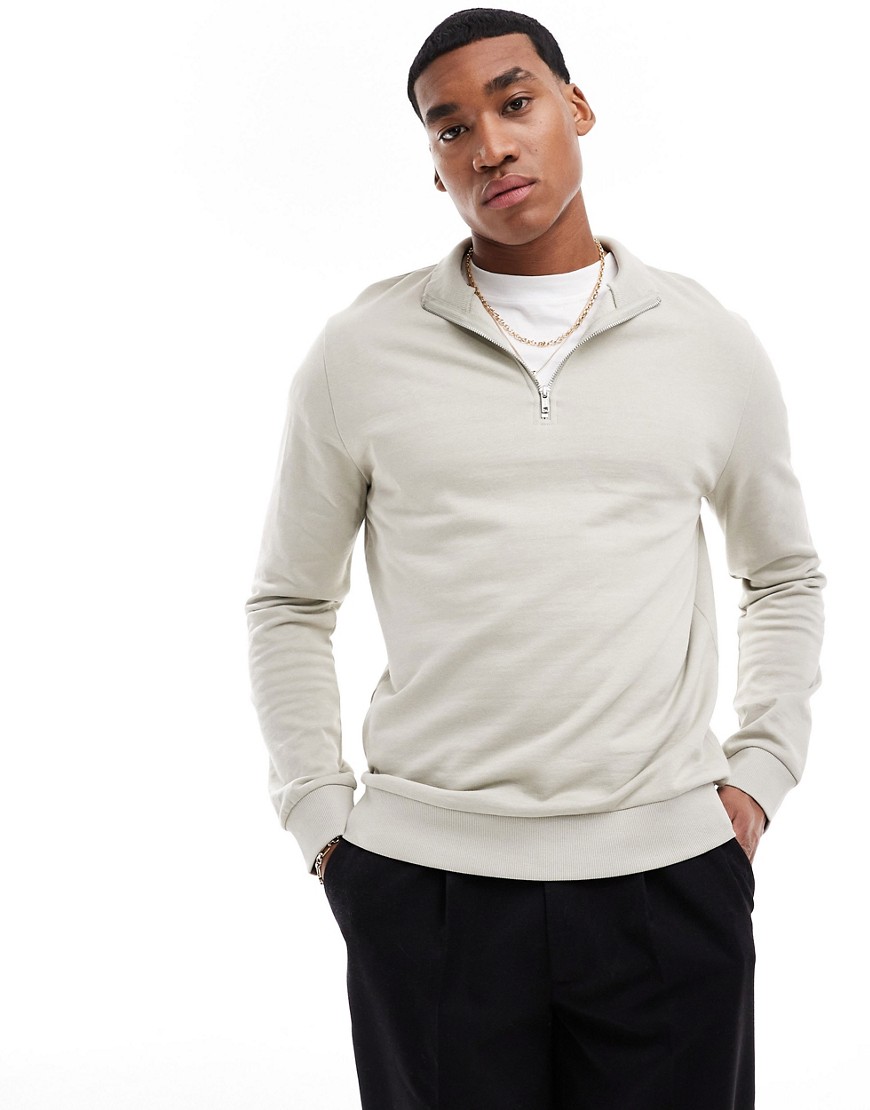 Asos Design Sweatshirt With Half Zip In Gray