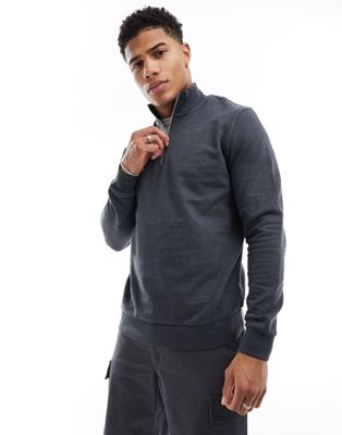 ASOS DESIGN sweatshirt with half zip in grey