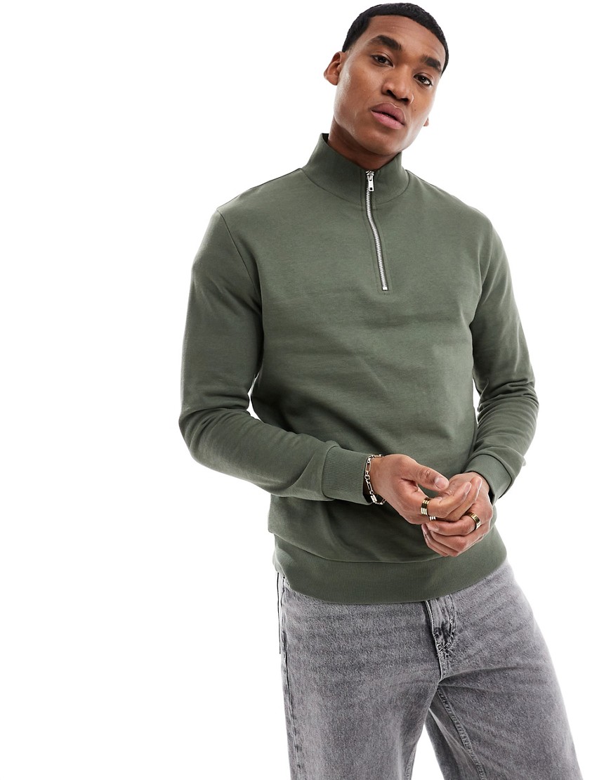 ASOS DESIGN sweatshirt with half zip in mid green