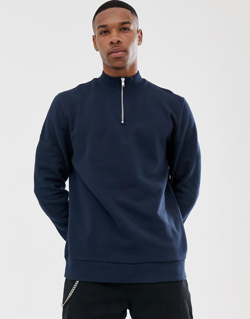 ASOS DESIGN sweatshirt with half zip in navy