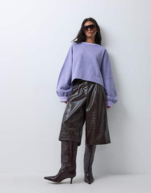 ASOS DESIGN sweatshirt with knitted collar and cuffs in light purple, 2 of 5