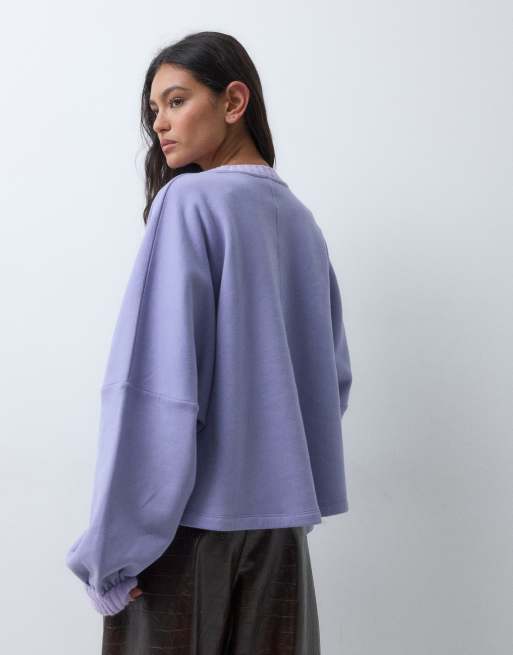 ASOS DESIGN sweatshirt with knitted collar and cuffs in light purple, 3 of 5