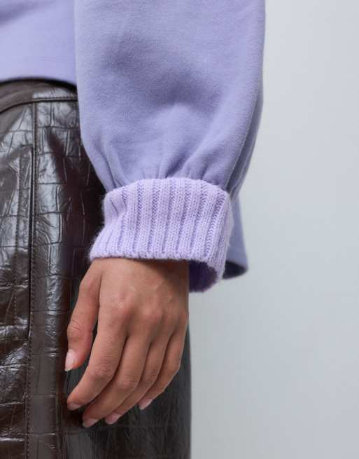 ASOS DESIGN sweatshirt with knitted collar and cuffs in light purple, 4 of 5
