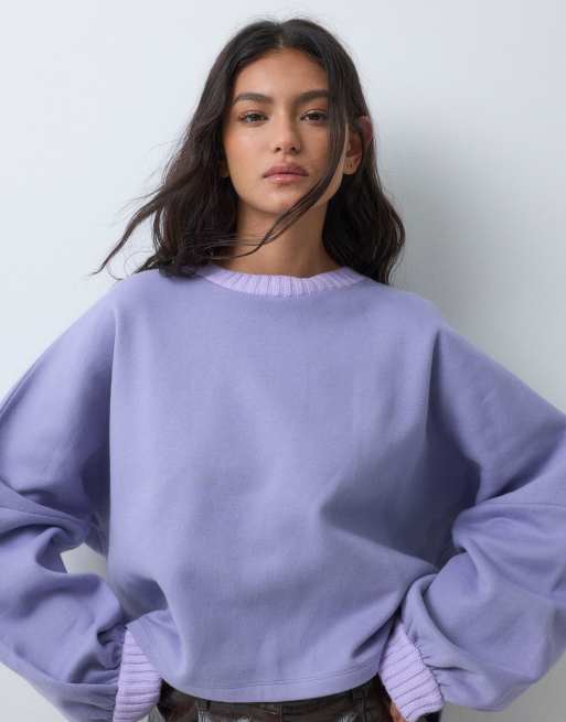 ASOS DESIGN sweatshirt with knitted collar and cuffs in light purple, 5 of 5