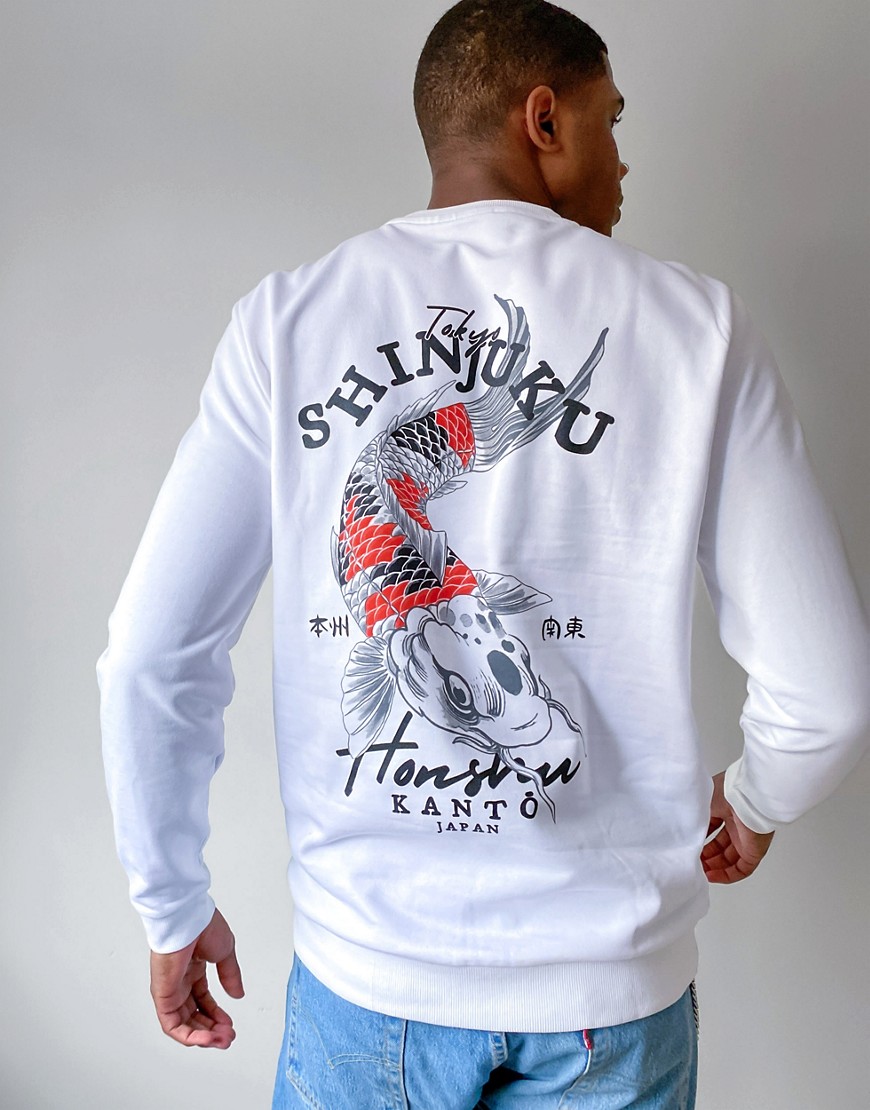 ASOS DESIGN sweatshirt with Koi Carp fish back print-White