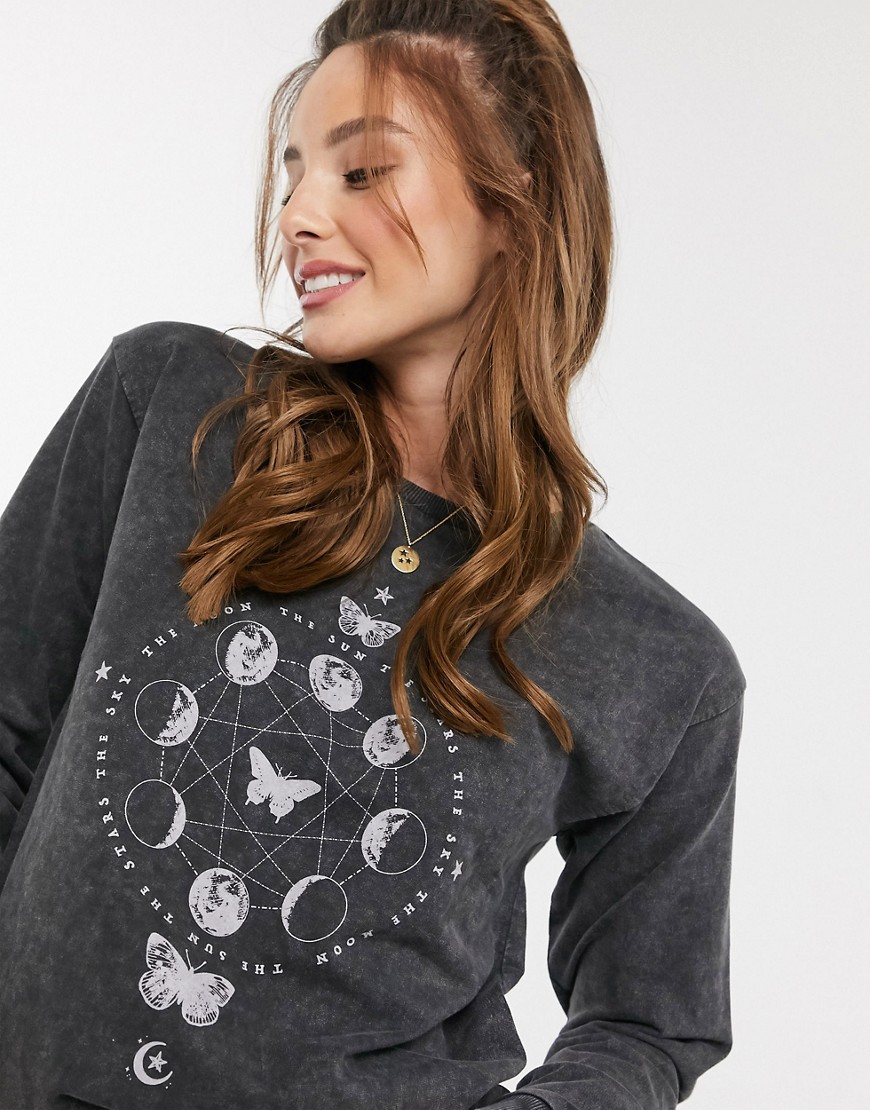 ASOS DESIGN sweatshirt with mystic butterfly motif in wash-Grey