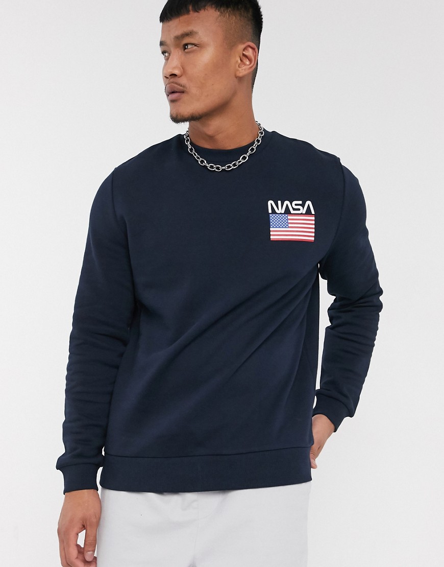 ASOS DESIGN sweatshirt with NASA logo print in navy