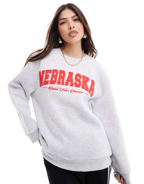 ASOS DESIGN sweatshirt with nebraska graphic in ice heather - view 1