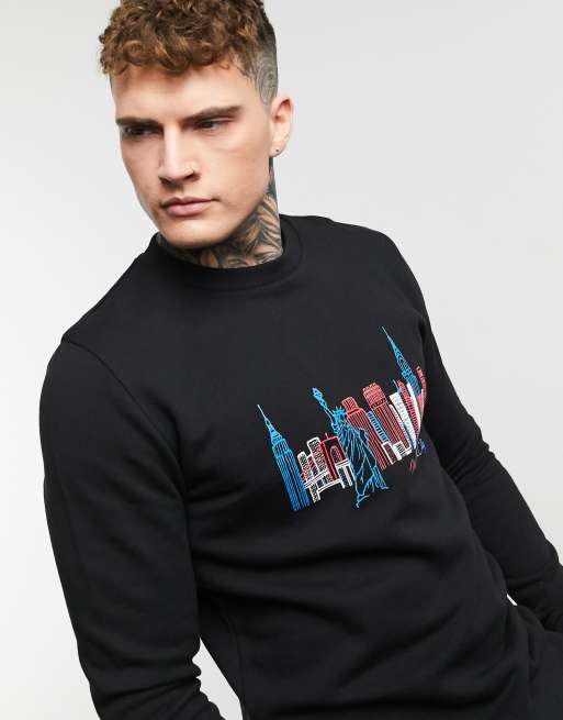 ASOS DESIGN sweatshirt with New York City line drawing print in black