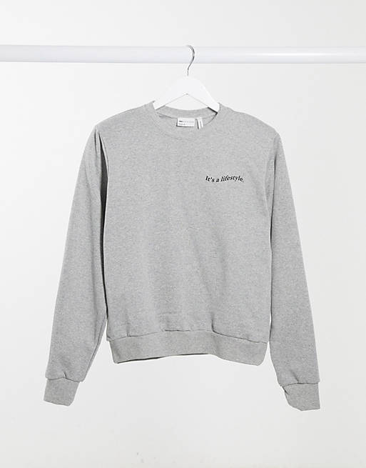 Women sweatshirt with padded shoulder with logo in grey marl 