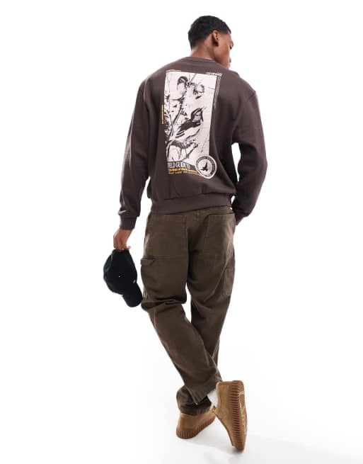 ASOS DESIGN sweatshirt with photographic back bird print in brown