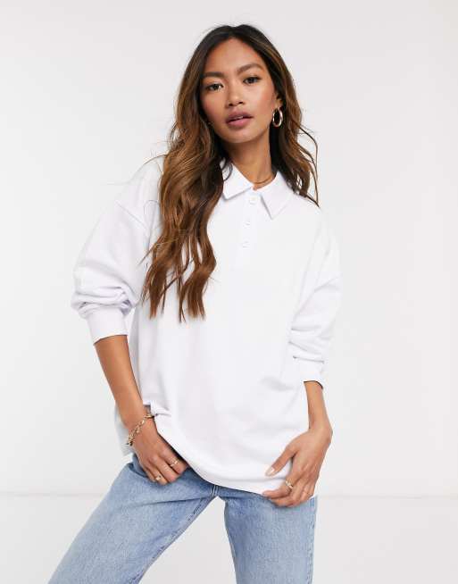 ASOS DESIGN sweatshirt with polo neck in white ASOS