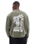 [ASOS DESIGN] ASOS DESIGN sweatshirt with print in khaki-Green S Tea Leaf