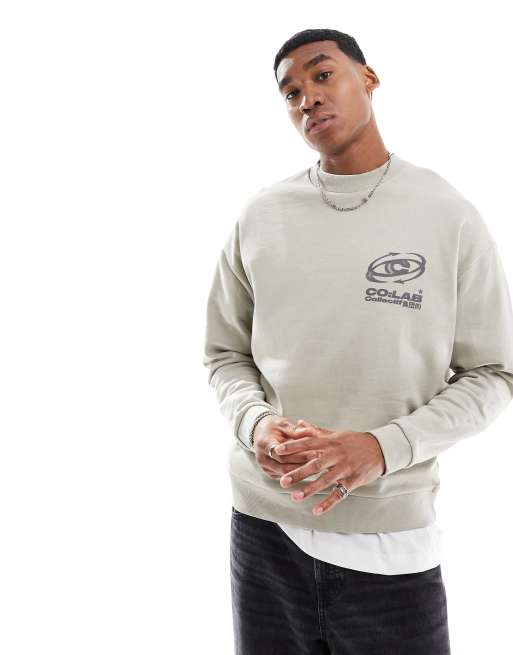 ASOS DESIGN sweatshirt with print in off white, 4 of 4