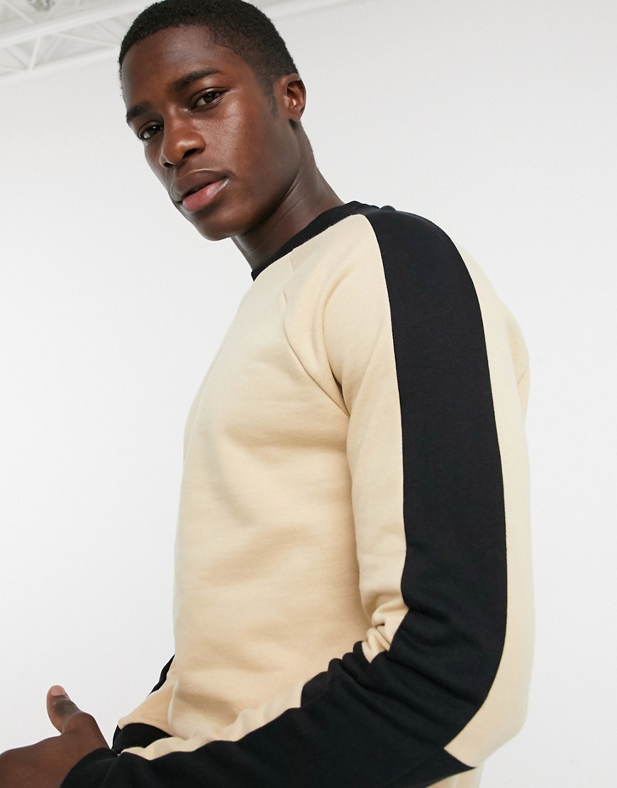 ASOS DESIGN sweatshirt with raglan sleeves with contrast panels-Neutral