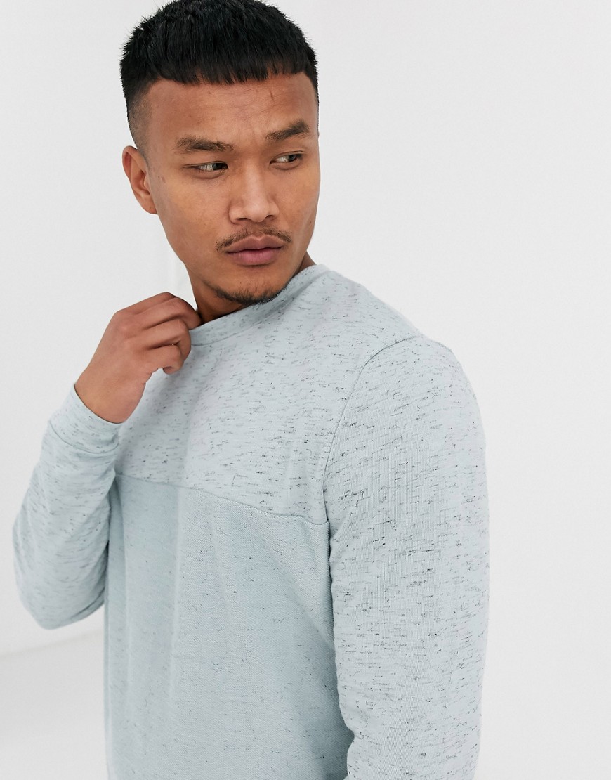 ASOS DESIGN sweatshirt with reverse panel in blue interest fabric