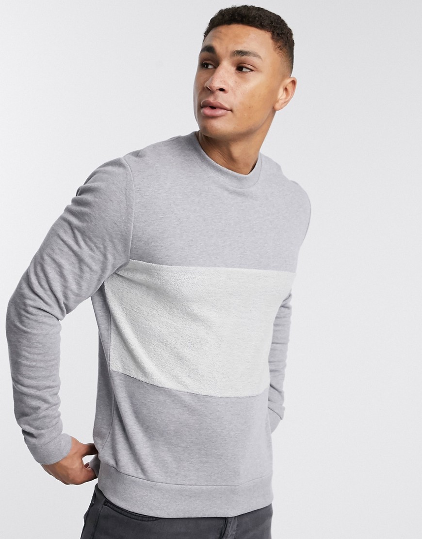 ASOS DESIGN sweatshirt with reverse panel in grey marl
