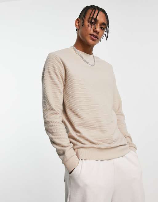 ASOS DESIGN sweatshirt with rib in beige | ASOS