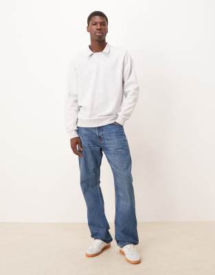 Asos Design Sweatshirt With Ribbed Collar In Gray