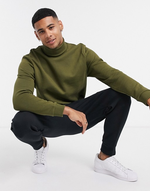 ASOS DESIGN sweatshirt with roll neck in green