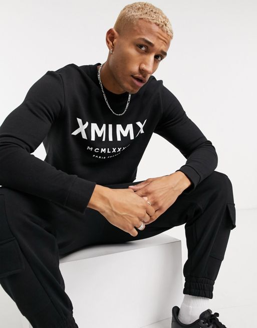 ASOS DESIGN sweatshirt with Roman numerals chest print in black | ASOS