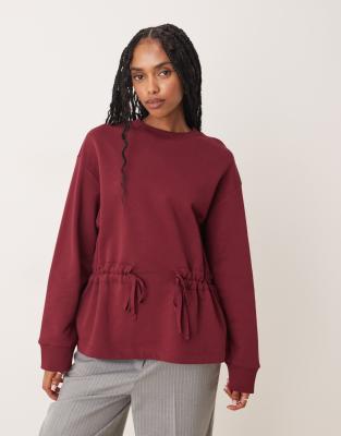 Asos Design Sweatshirt With Ruched Bow Detail In Brown