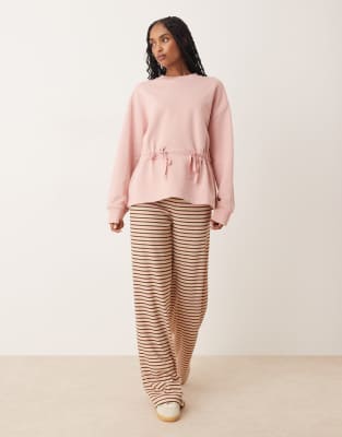 Asos Design Sweatshirt With Ruched Bow Detail In Pink