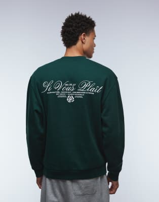 Asos Design Sweatshirt With Script Text Print In Green