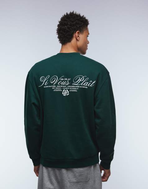 ASOS DESIGN sweatshirt with script text print in green - view 1
