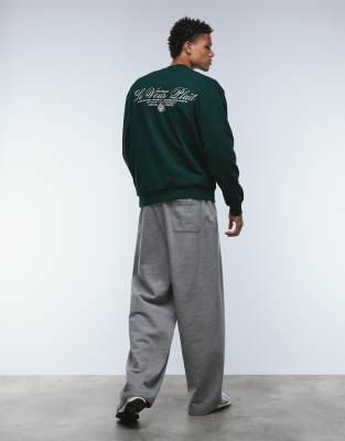 Asos Design Sweatshirt With Script Text Print In Green