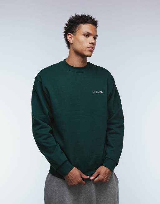 ASOS DESIGN sweatshirt with script text print in green, 3 of 5