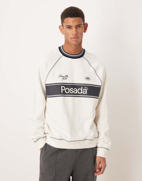 ASOS DESIGN sweatshirt with sporty stripes print and contrast stitching in off white - view 1