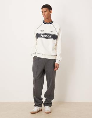 Asos Design Sweatshirt With Sporty Stripes Print And Contrast Stitching In White