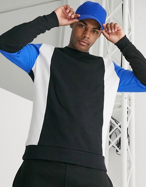 ASOS DESIGN sweatshirt with stripe colour blocking & blue colour pop