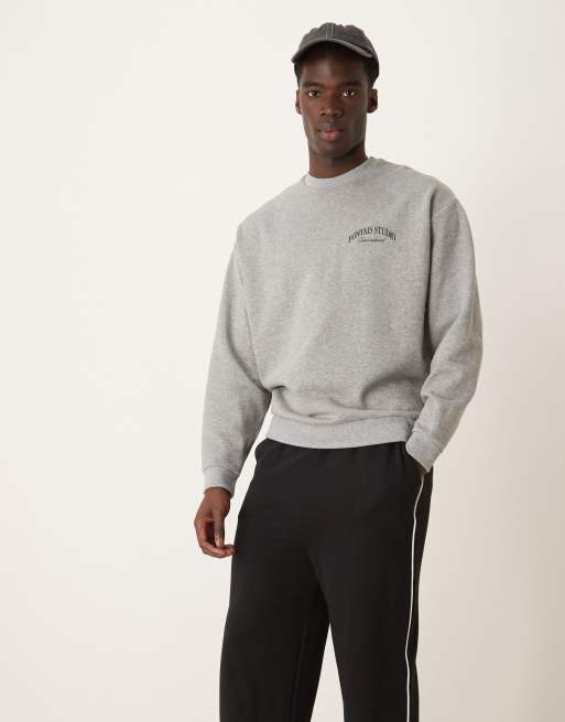 ASOS DESIGN sweatshirt with studios chest and back print in gray heather