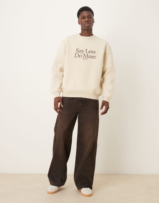 ASOS DESIGN sweatshirt with text print in beige, 2 of 5