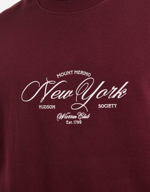 ASOS DESIGN sweatshirt with text print in burgundy, 5 of 5