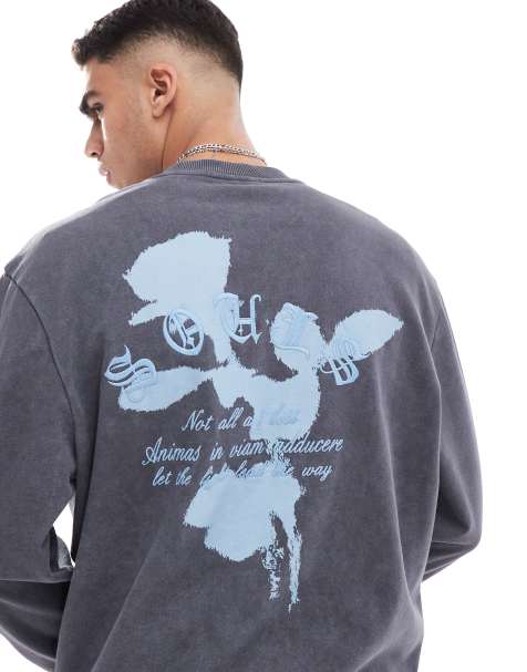 ASOS DESIGN sweatshirt with text print in washed grey - view 1