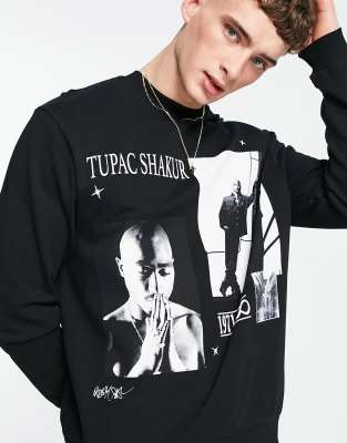 ASOS DESIGN sweatshirt with Tupac multi prints in black ASOS