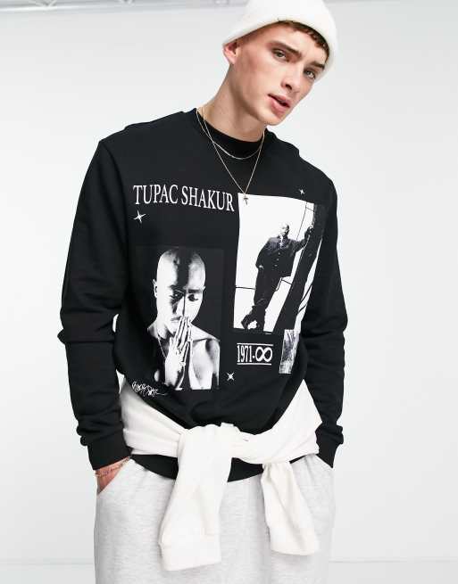 ASOS DESIGN sweatshirt with Tupac multi prints in black