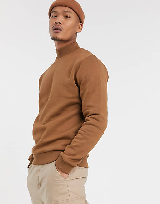 ASOS DESIGN sweatshirt with turtle neck in brown | ASOS