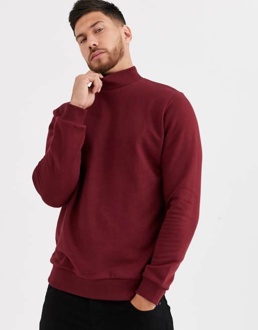 ASOS DESIGN sweatshirt with turtle neck in burgundy