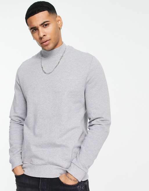 ASOS DESIGN sweatshirt with turtleneck in grey marl - GREY